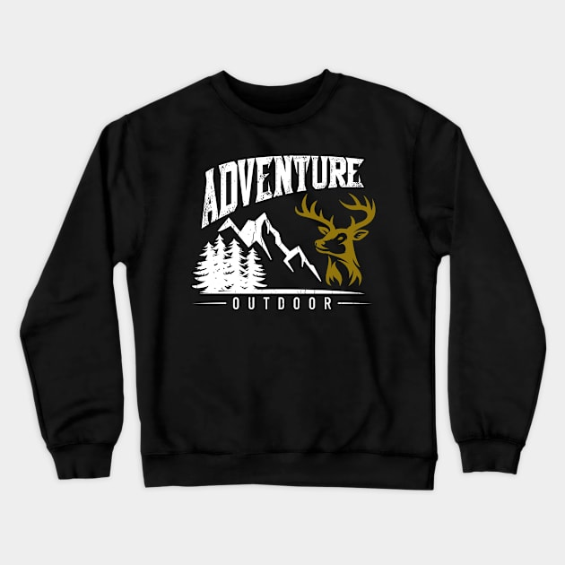 Adventure Hirsch Mountains Nature Hiking Crewneck Sweatshirt by Hariolf´s Mega Store